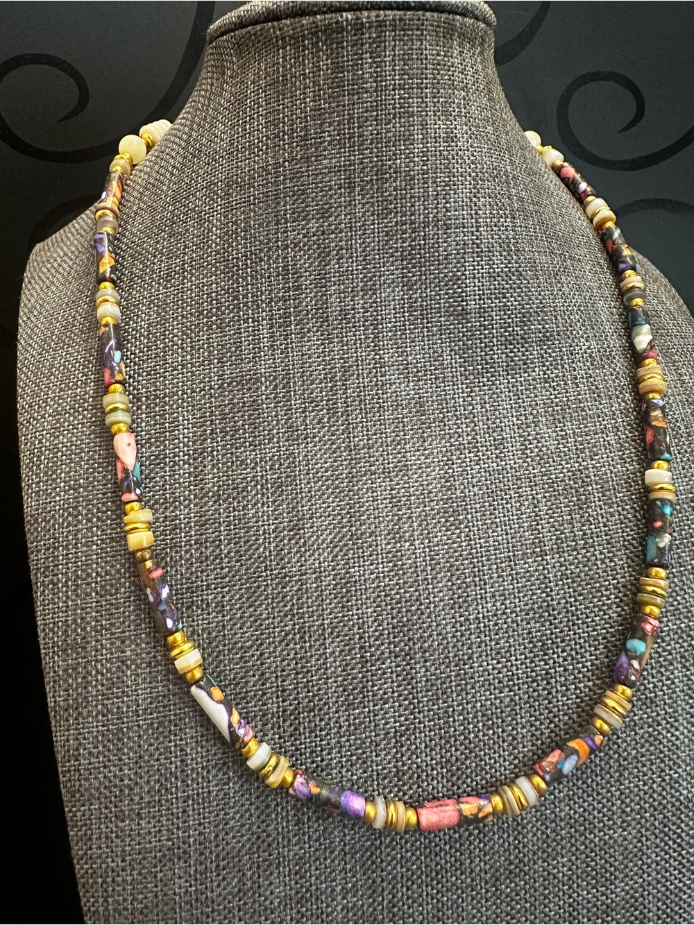 Multicolor Bead Jasper Necklace with Gold Accents - Women Jewelry